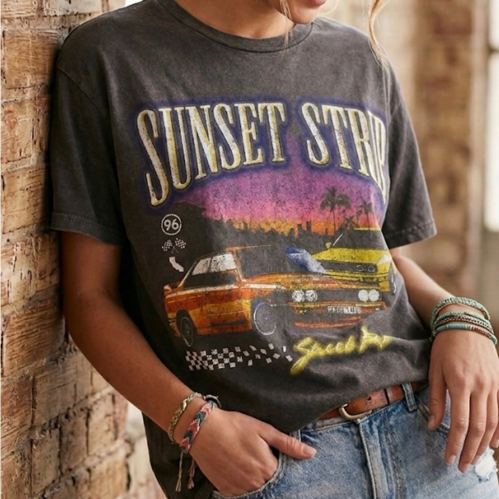 PacSun Washed Black Graphic Tee Sunset Strip Print